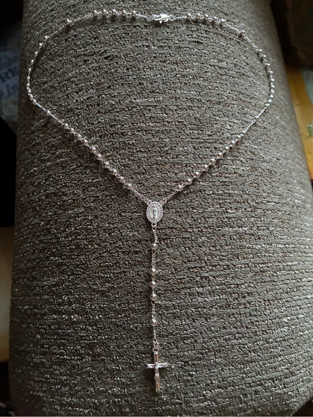 Delicate Silver Rosary-Style Cross Necklace